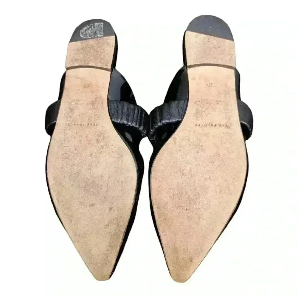 Dear Frances Slide Flats Pointed Toe Black Leather Women's 36/US 6